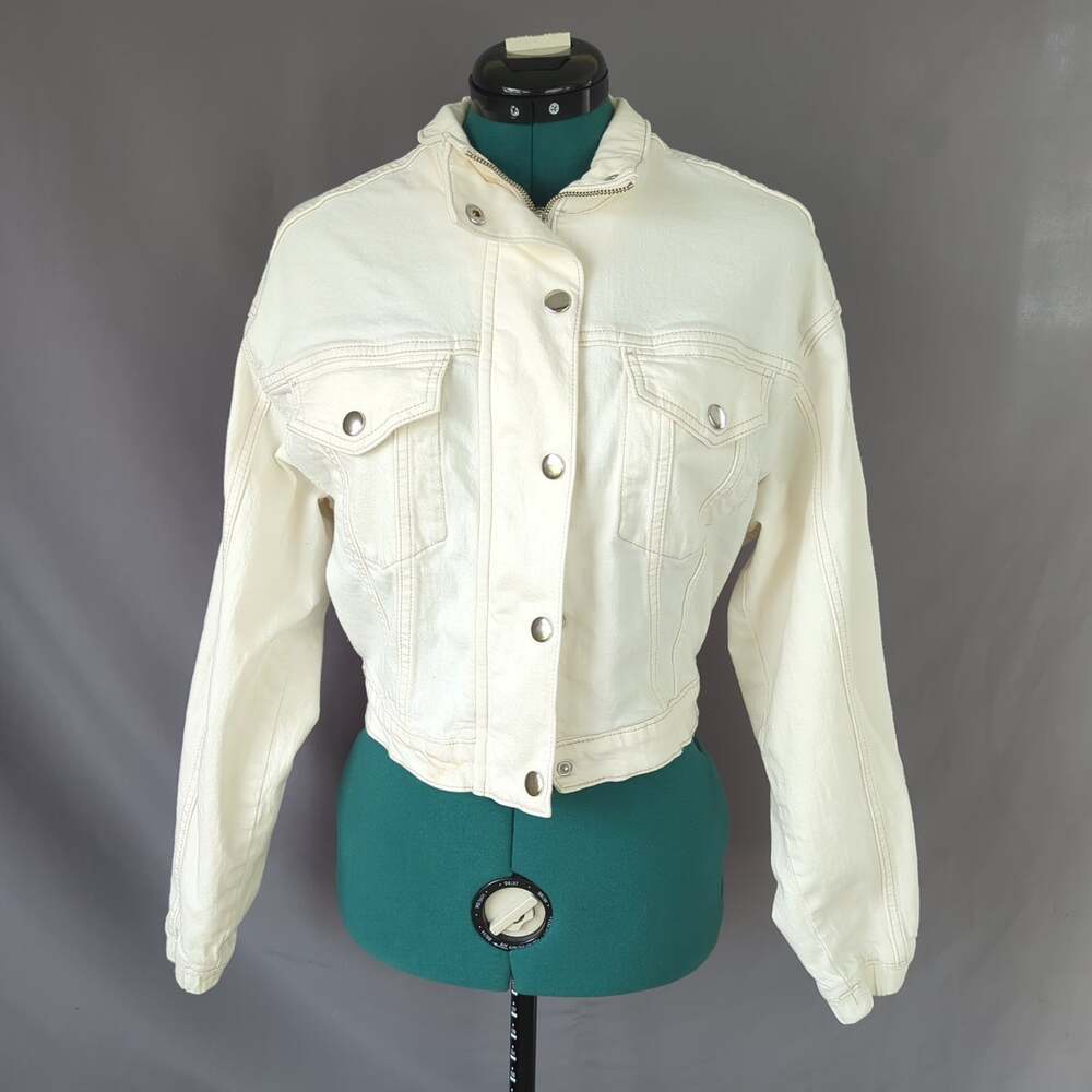 Abercrombie & Fitch Cropped Cream Denim Jacket Small Neo Nostalgia